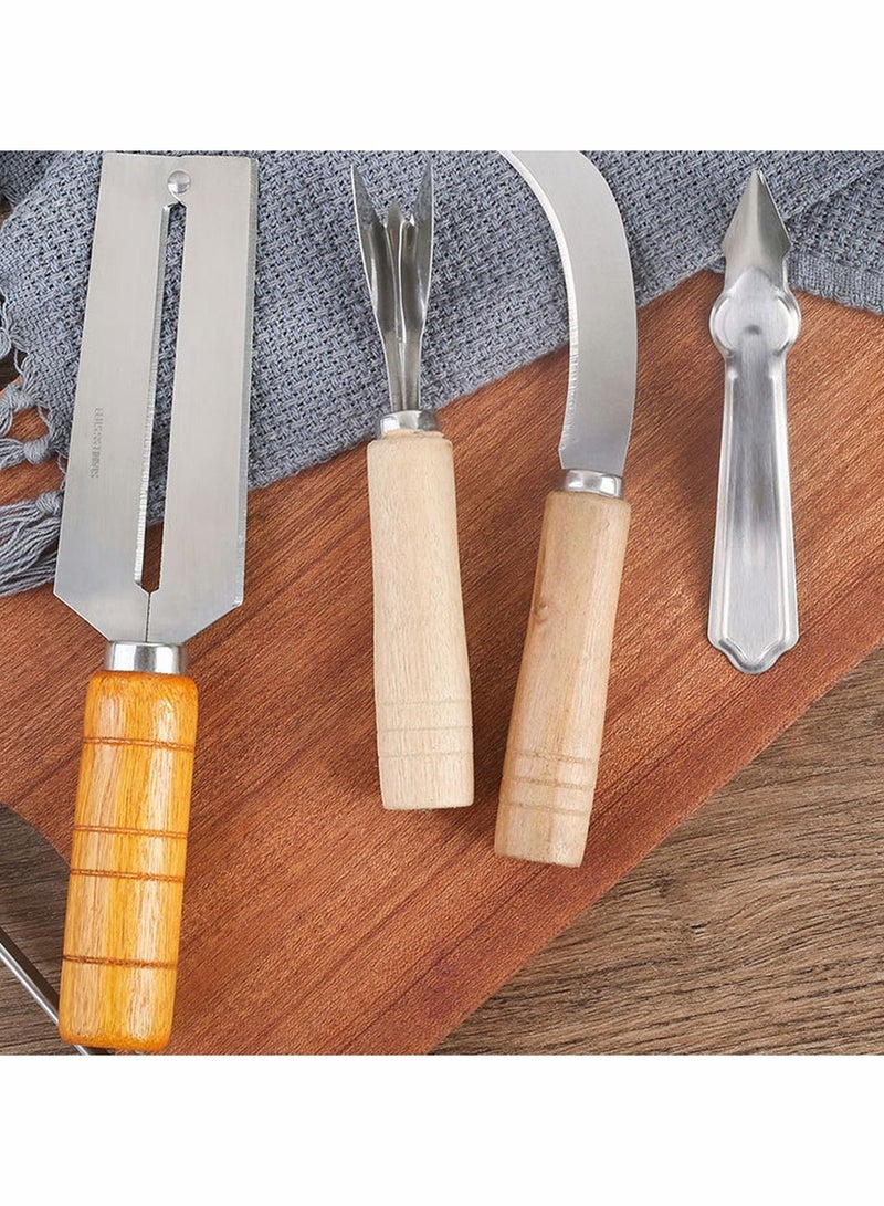 Sugarcane Peeling Kinves Pineapple Knife 4 in 1 Stainless Steel Blade Natural Nonslip Wooden Handle Peeler
