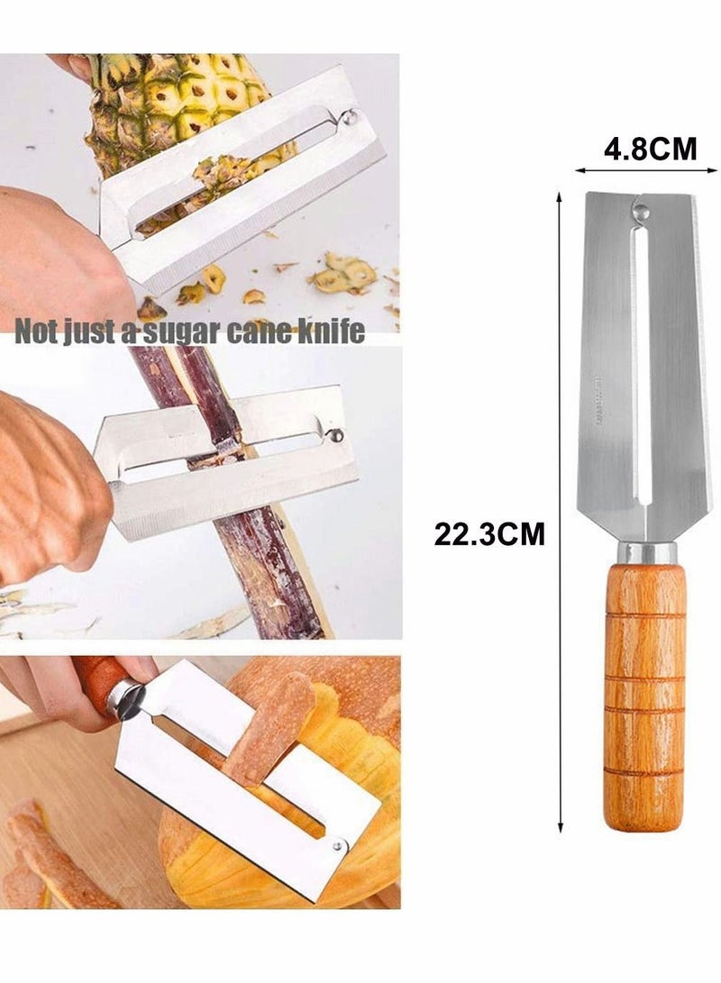 Sugarcane Peeling Kinves Pineapple Knife 4 in 1 Stainless Steel Blade Natural Nonslip Wooden Handle Peeler