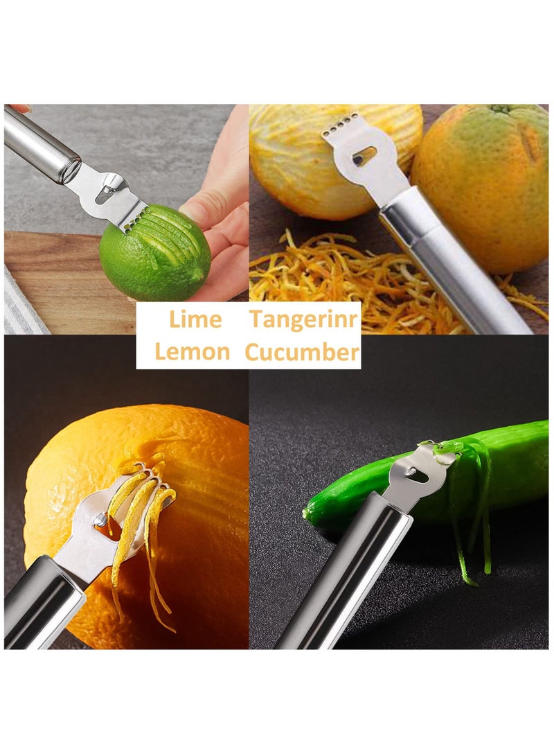 3 Pieces Lemon Zest Peeler for Cocktails Stainless Steel Orange Rind Tool Citrus Twist with Channel Knife Kitchen Accessories & Bar, Dishwasher Safe