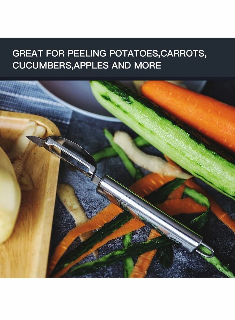 Peeler Grater, Stainless Steel Potato Cucumber Carrot Grater Vegetables Fruit Double Planing Kitchen Easy-grip Handheld Multifunctional for Apple Citrus, 2pcs