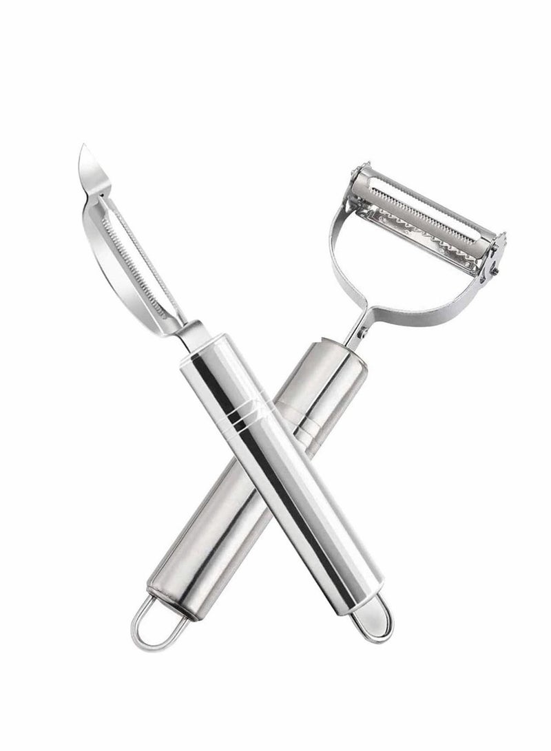 Peeler Grater, Stainless Steel Potato Cucumber Carrot Grater Vegetables Fruit Double Planing Kitchen Easy-grip Handheld Multifunctional for Apple Citrus, 2pcs