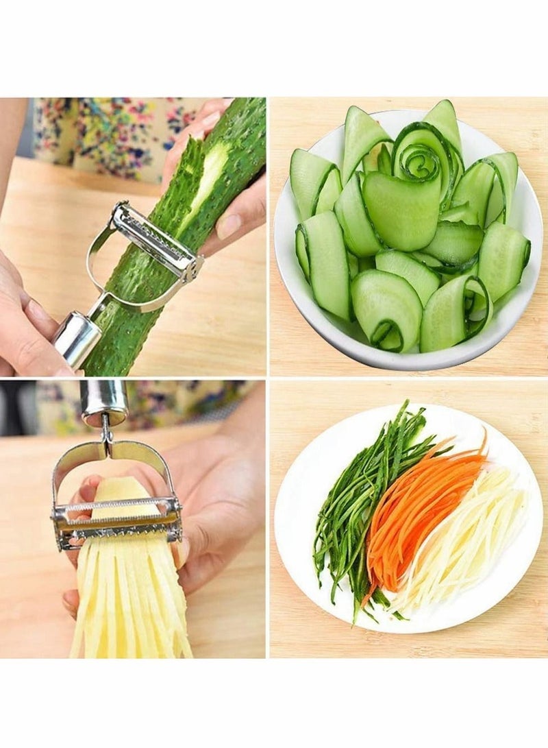 Peeler Grater, Stainless Steel Potato Cucumber Carrot Grater Vegetables Fruit Double Planing Kitchen Easy-grip Handheld Multifunctional for Apple Citrus, 2pcs