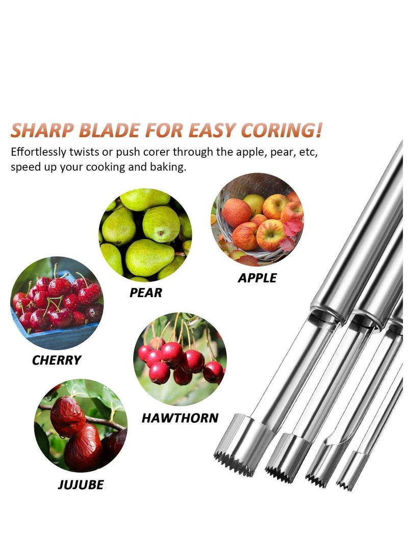 Corer, Lever Tool by Stainless Multi-Function Fruit Corer and Pitter Remover Set with Serrated Blade Pear 4 Sizes for Home Kitchen, Pear, Cherry, Jujube Red Date Pieces