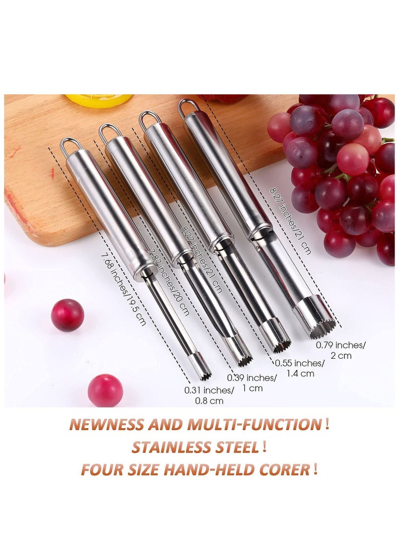 Corer, Lever Tool by Stainless Multi-Function Fruit Corer and Pitter Remover Set with Serrated Blade Pear 4 Sizes for Home Kitchen, Pear, Cherry, Jujube Red Date Pieces