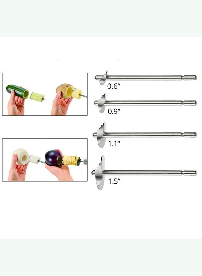Stainless Steel Vegetable Drill Fruit Corer And Veggie Spiralizer Twister Set Ergonomic Handle With 4 Sizes for Coring and Hollowing out Zucchini, Potatoes, Carrot,Apple