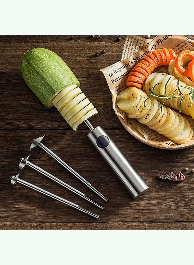 Stainless Steel Vegetable Drill Fruit Corer And Veggie Spiralizer Twister Set Ergonomic Handle With 4 Sizes for Coring and Hollowing out Zucchini, Potatoes, Carrot,Apple