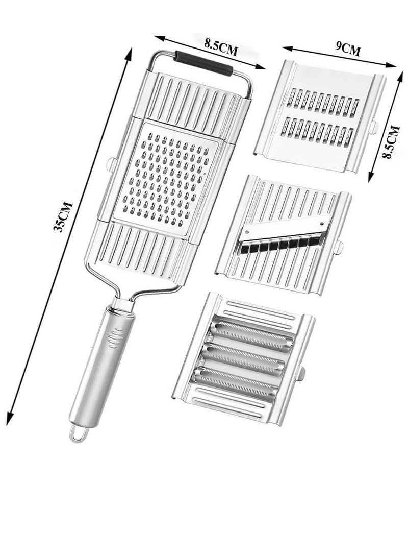 Multipurpose Grater, Handheld 4 Adjustable Blades Set Stainless Steel, For Kitchen Tools Slicer, Lemon, Nutmeg, Chocolate, Vegetables, Fruits