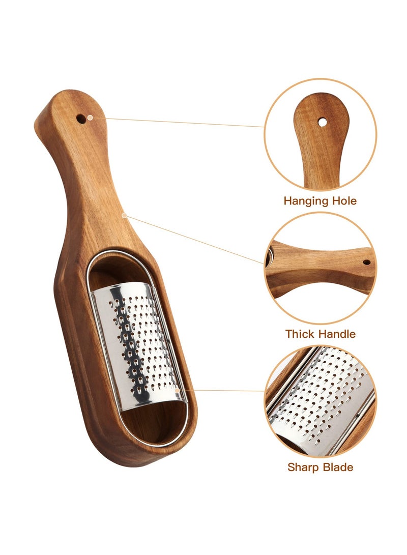 Cheese Grater with Container Quality Stainless Steel Blades with Acacia Wood Handle Ergonomic and Efficient Shredder Versatile for Cheese Chocolate Vegetables Fruits Easy to Clean