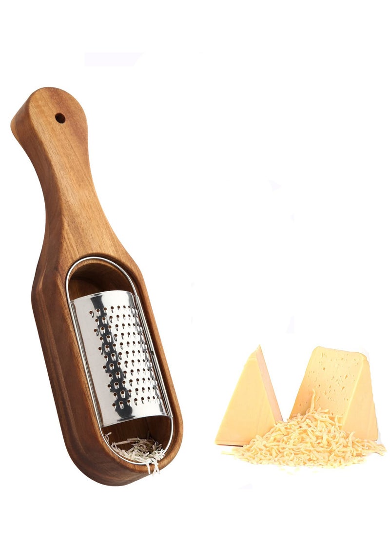 Cheese Grater with Container Quality Stainless Steel Blades with Acacia Wood Handle Ergonomic and Efficient Shredder Versatile for Cheese Chocolate Vegetables Fruits Easy to Clean