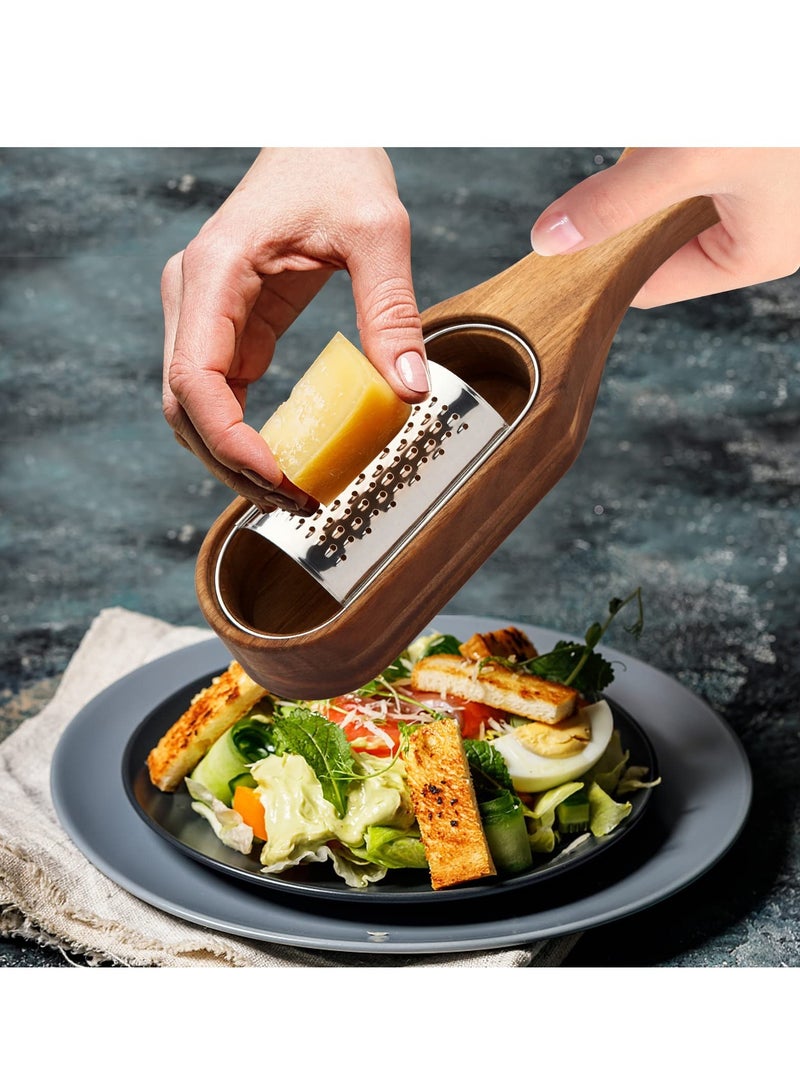 Cheese Grater with Container Quality Stainless Steel Blades with Acacia Wood Handle Ergonomic and Efficient Shredder Versatile for Cheese Chocolate Vegetables Fruits Easy to Clean