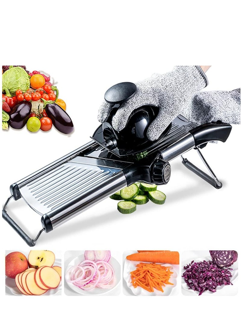 Mandoline Food Slicer for Kitchen with Cut Resistant Gloves, Adjustable Stainless Steel Vegetable Chopper Fruits Potato Onion Tomato Julienne Cutter