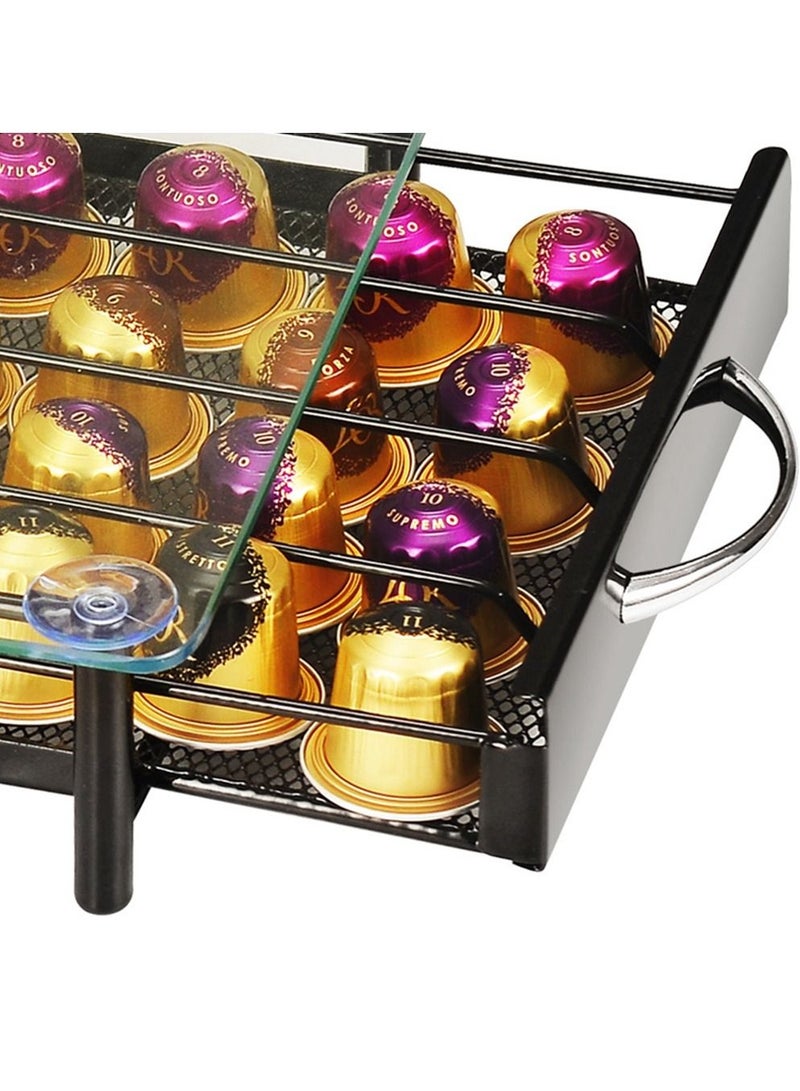 Glass Top Coffee Capsule Holder Drawer, 40 Pcs Nespresso Coffee Pods Holder