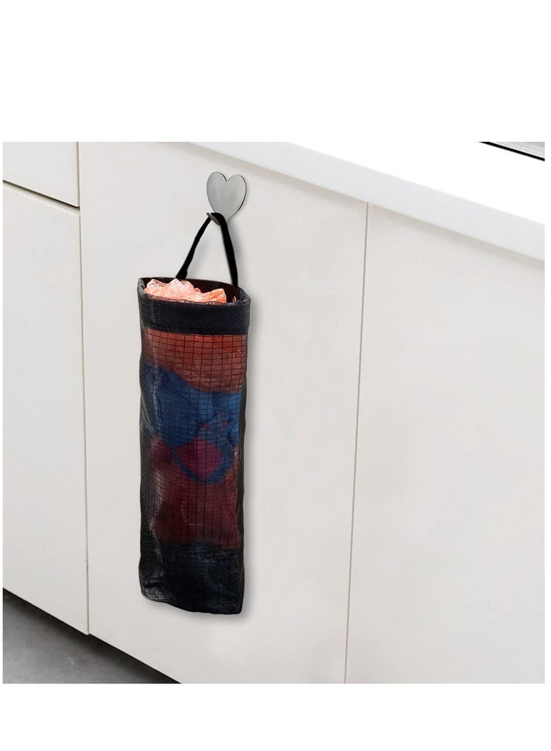 2 Packs Plastic Bag Holder for Kitchen Hanging Mesh Storage Organizer, Large Grocery Shopping Bags Dispenser