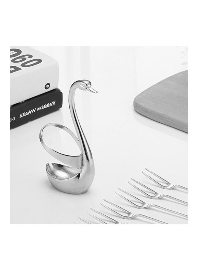 Zinc Alloy Swan Shaped Cutlery Holder Silver 15x7x4.2centimeter