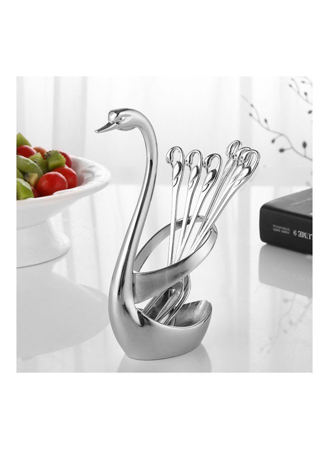 Zinc Alloy Swan Shaped Cutlery Holder Silver 15x7x4.2centimeter