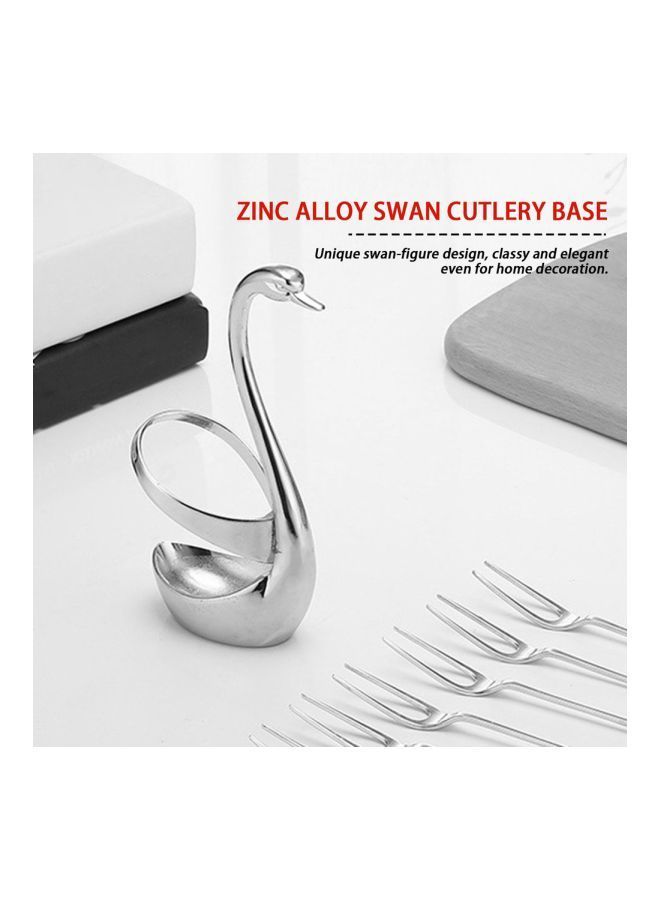 Zinc Alloy Swan Shaped Cutlery Holder Silver 15x7x4.2centimeter