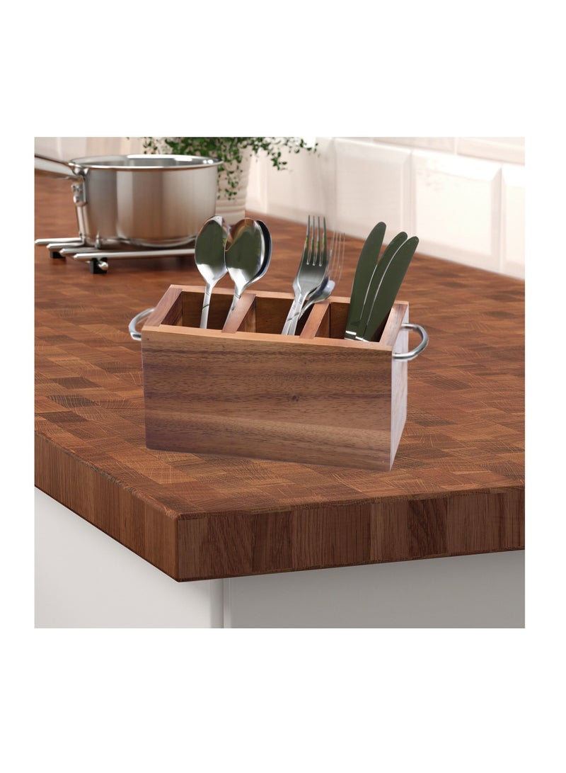 Wooden Cutlery Holder With Metal Handle Brown