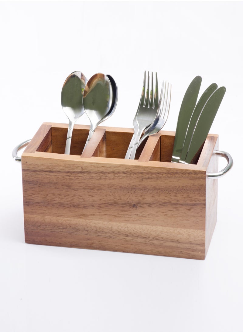 Wooden Cutlery Holder With Metal Handle Brown