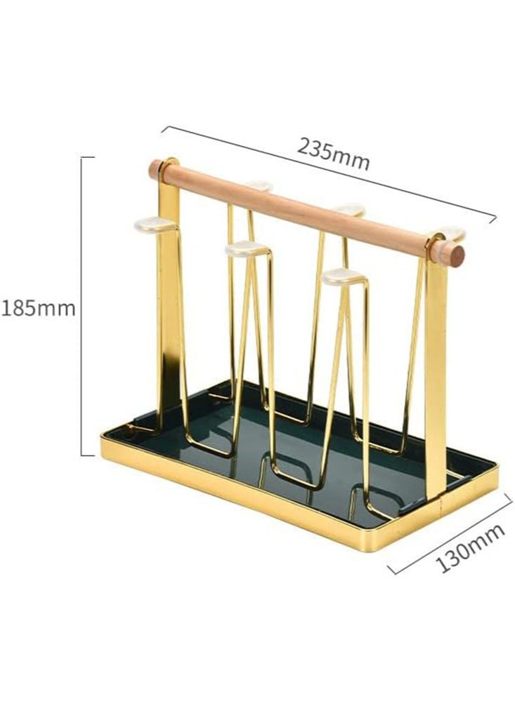 Metal Mug and Bottle Drying Rack with 6 Protective Hooks and Tray Organizer