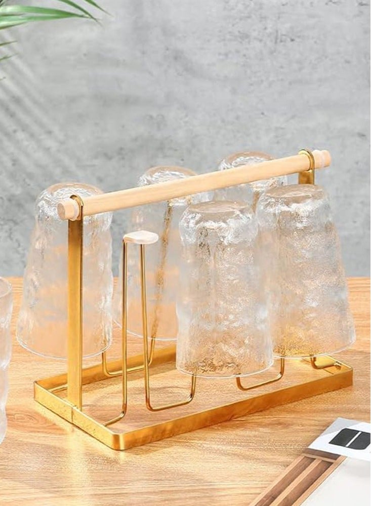 Metal Mug and Bottle Drying Rack with 6 Protective Hooks and Tray Organizer