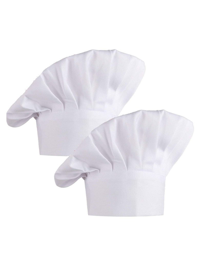 SYOSI 2Pcs Chef Hat Adjustable Elastic Kitchen Cap with Breathable Cotton White Uniforms Cooking for House Hotel Restaurant