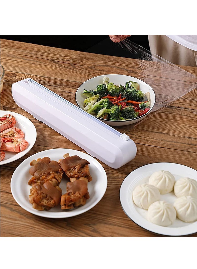 Reusable Cling Film Dispenser Suction Cup Type Cutter Household Divider Adjustable Storage Cutting Box Kitchen Supplies Tools Plastic Wrap Handheld