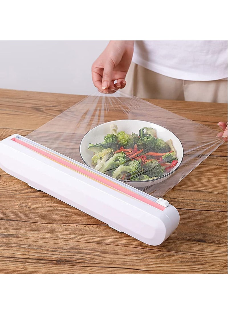Reusable Cling Film Dispenser Suction Cup Type Cutter Household Divider Adjustable Storage Cutting Box Kitchen Supplies Tools Plastic Wrap Handheld