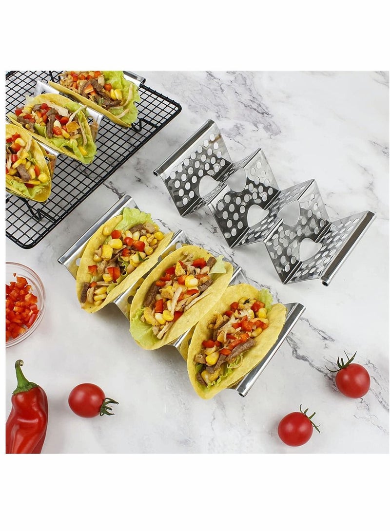 Taco Holders 4 Pack Food Grade Plate Stainless Steel Tacos Holder for Party Stackable Trays Racks Hold Soft and Hard Shell Spring Roll