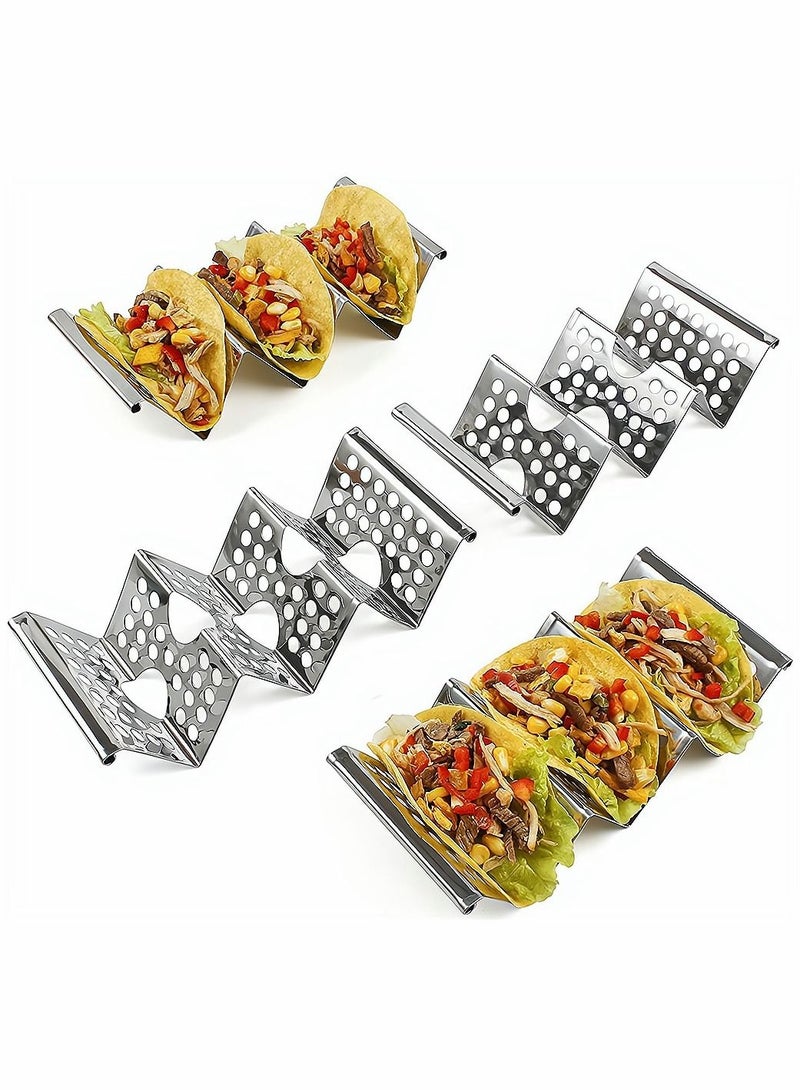 Taco Holders 4 Pack Food Grade Plate Stainless Steel Tacos Holder for Party Stackable Trays Racks Hold Soft and Hard Shell Spring Roll