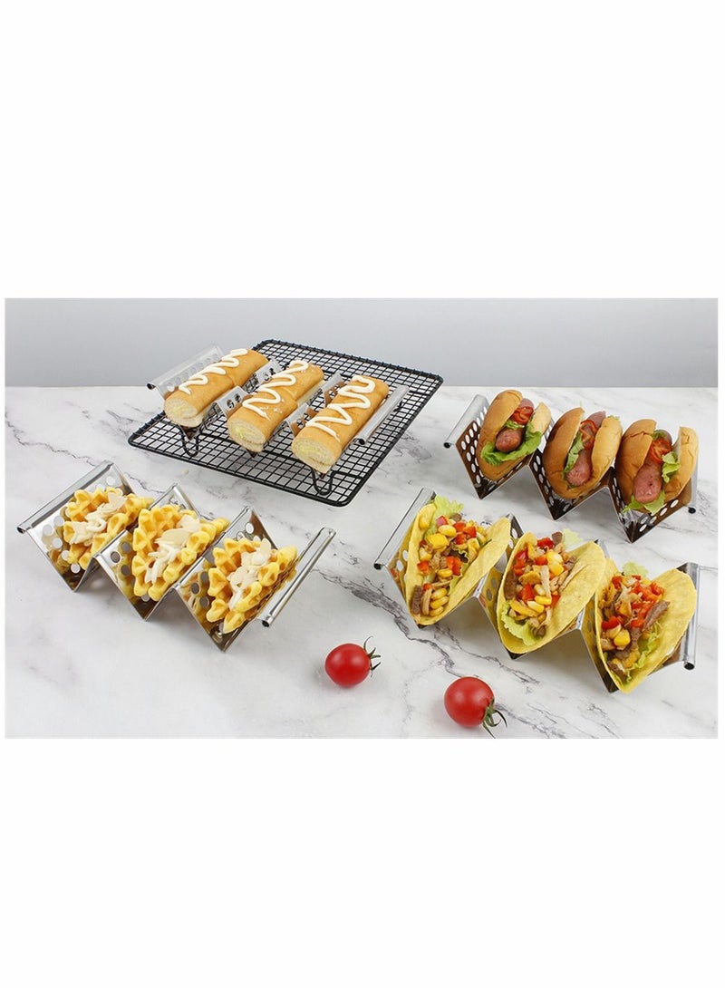 Taco Holders 4 Pack Food Grade Plate Stainless Steel Tacos Holder for Party Stackable Trays Racks Hold Soft and Hard Shell Spring Roll