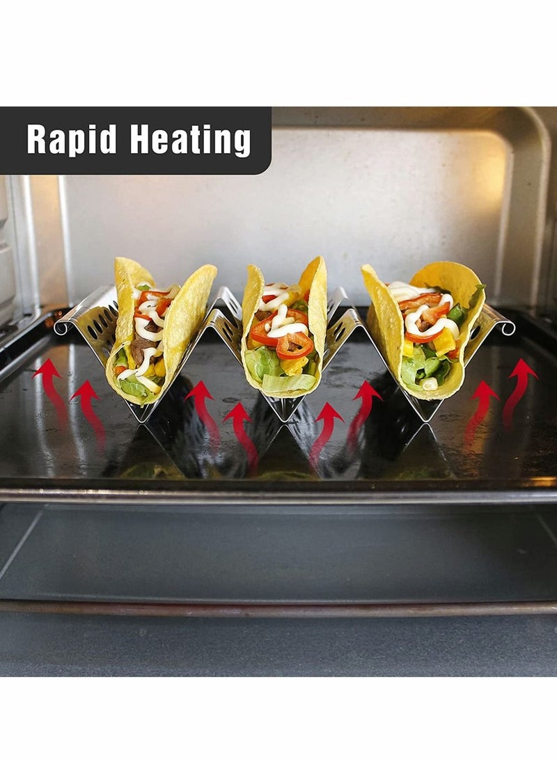 Taco Holders 4 Pack Food Grade Plate Stainless Steel Tacos Holder for Party Stackable Trays Racks Hold Soft and Hard Shell Spring Roll
