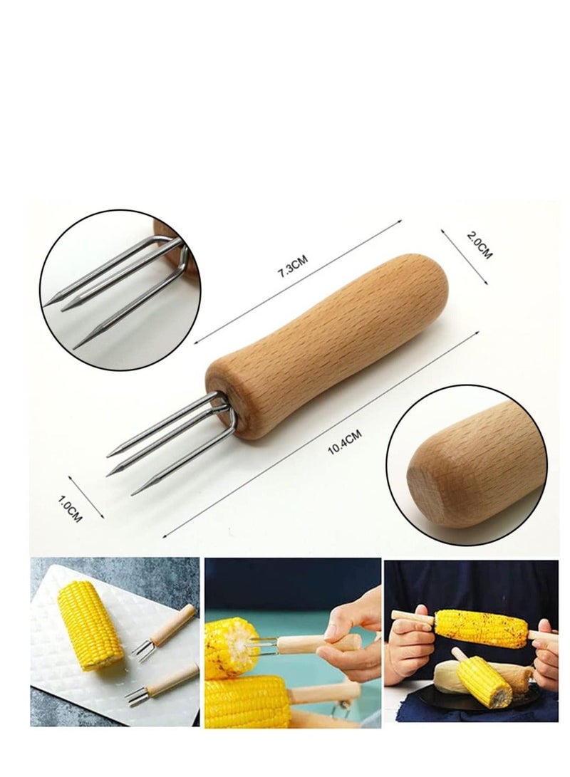 8 pcs Corn Forks Holders, Holder, Cob Skewers, Stainless Steel on The Cob, Skewers with Wooden, for BBQ, Home Cooking, Picnics, Parties and Camping