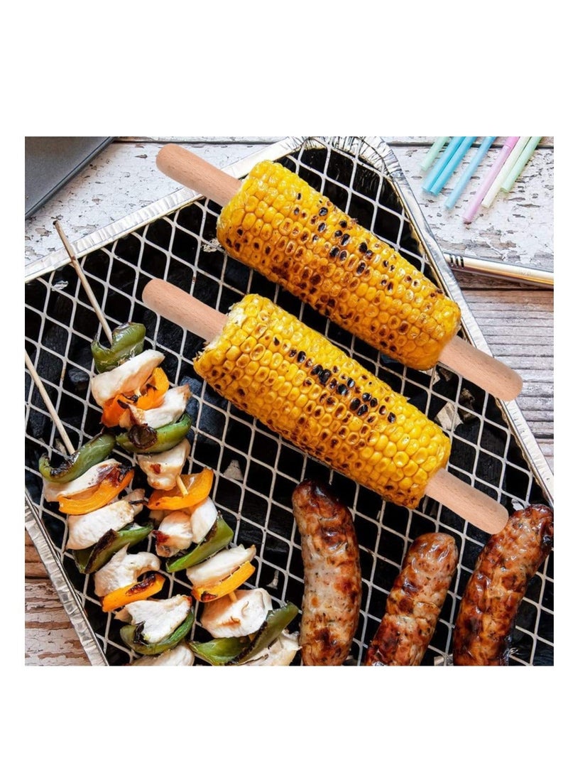 8 pcs Corn Forks Holders, Holder, Cob Skewers, Stainless Steel on The Cob, Skewers with Wooden, for BBQ, Home Cooking, Picnics, Parties and Camping
