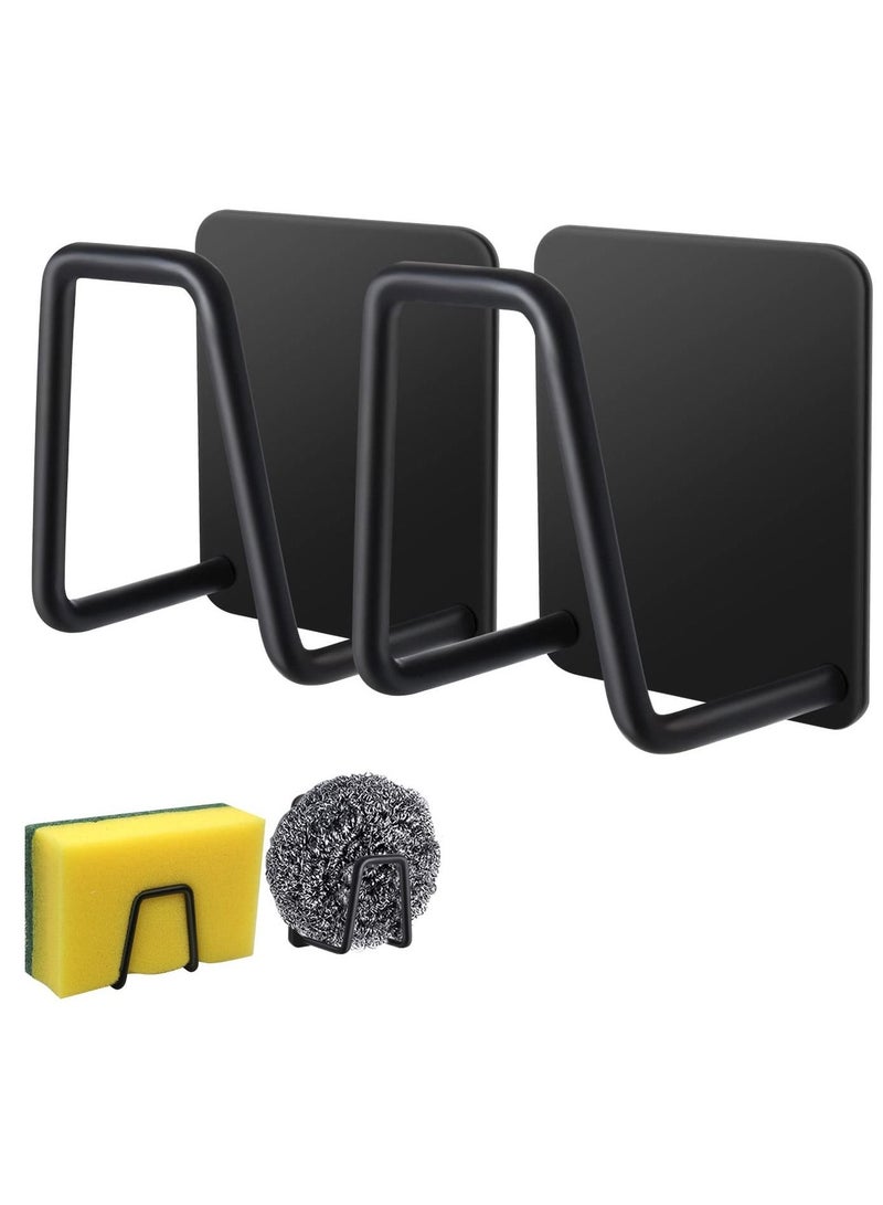 2pcs Kitchen Sink Sponge Rack, Non-punching Paste Dishwasher Drain Stainless Steel Waterproof Strong Adhesive Pot Cover Cutting Board, and Other Kitchenware Storage Rack (Black)