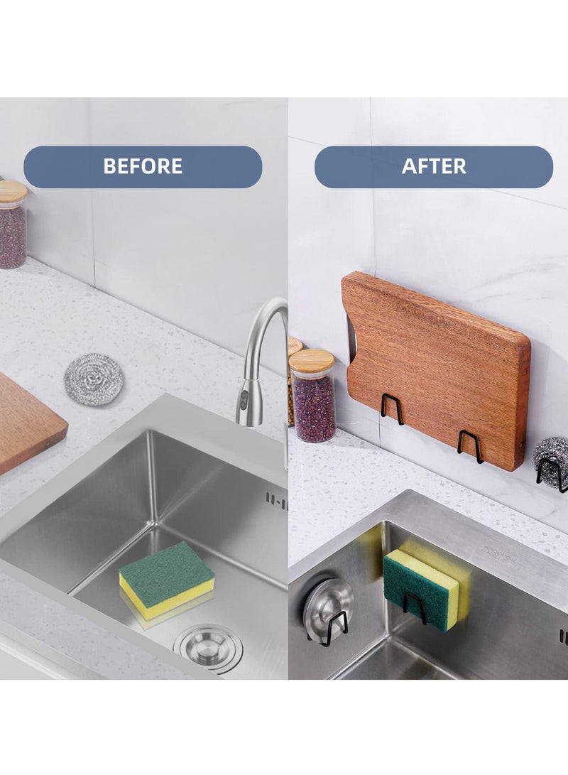 2pcs Kitchen Sink Sponge Rack, Non-punching Paste Dishwasher Drain Stainless Steel Waterproof Strong Adhesive Pot Cover Cutting Board, and Other Kitchenware Storage Rack (Black)