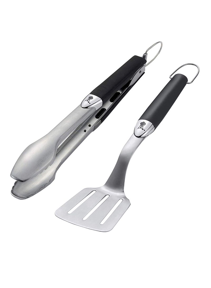 2-Piece Portable Barbecue Tool Set Black/Silver