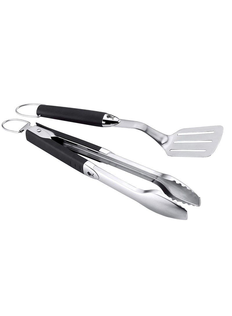 2-Piece Portable Barbecue Tool Set Black/Silver