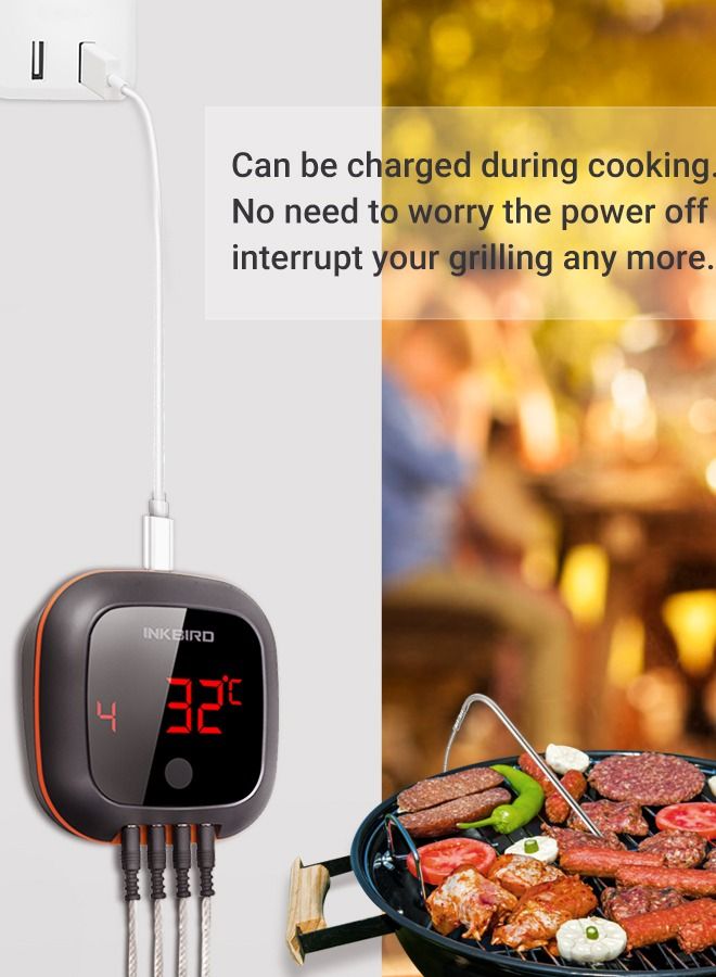 INKBIRD Meat Probe Food Thermometer IBT-4XS Bluetooth Wireless Grill BBQ Digital Thermometer for Grilling Weber Barbecue Cooking Kitchen Food Thermometers for Smoker Oven Candy Four Probes