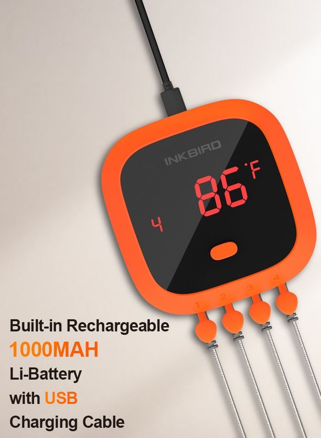 INKBIRD Meat Probe Thermometer Waterproof Bluetooth Thermometer IBT-4XC BBQ Grill Thermometer Wireless Digital Cooking Food Thermometers for Weber Smoker Kitchen Oven