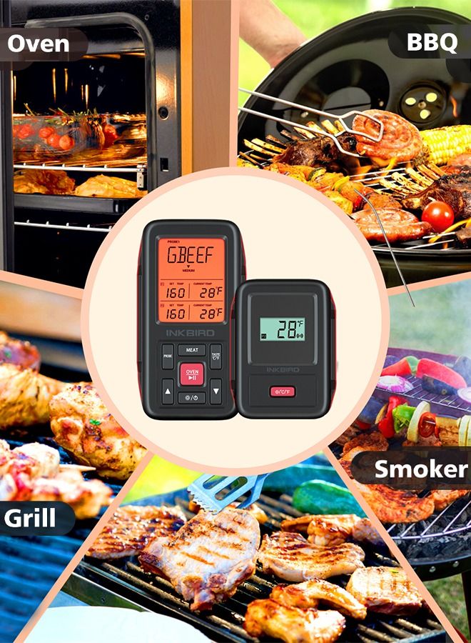 INKBIRD Food Thermometer BBQ Wireless 150M Remote Meat Thermometer with 2 Meat Probes IRF-2SA Fahrenheit & Celsius Instant Read Digital Thermometer Grill Kitchen Outdoor Cooking Weber Smoker Oven