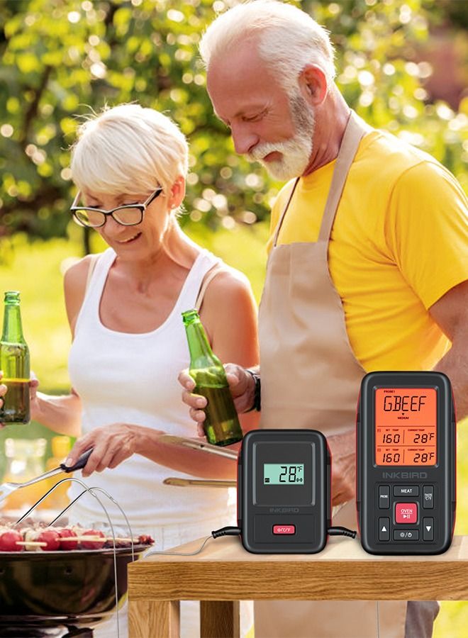 INKBIRD Food Thermometer BBQ Wireless 150M Remote Meat Thermometer with 2 Meat Probes IRF-2SA Fahrenheit & Celsius Instant Read Digital Thermometer Grill Kitchen Outdoor Cooking Weber Smoker Oven