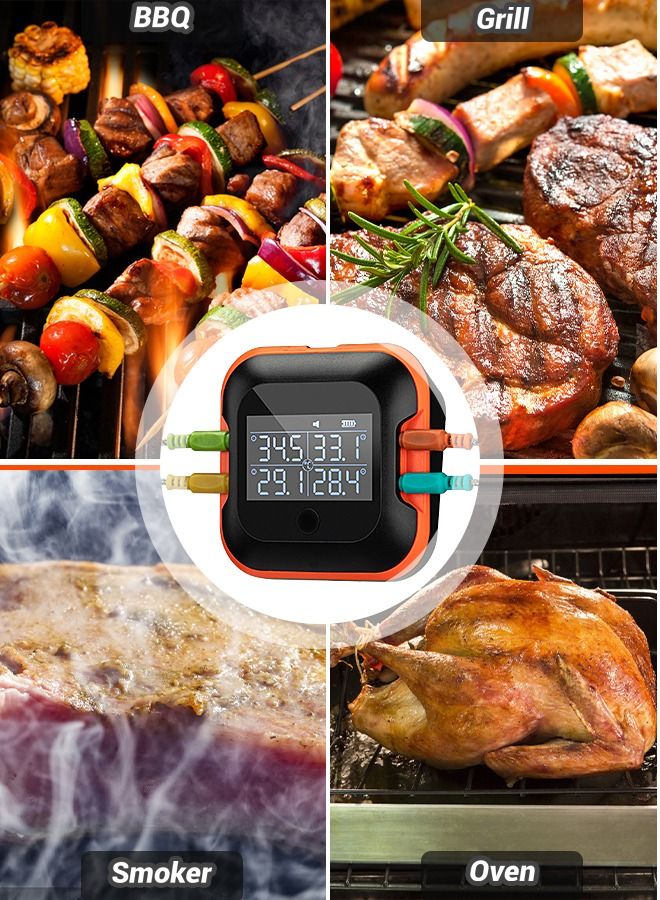 INKBIRD Meat Thermometer with 4 Colored Probes Bluetooth Temperature Graph Real-time Check & Download BBQ Grill Thermometer Rechargeable 50M Wireless Distance for Kitchen Food Thermometer IBT-24S