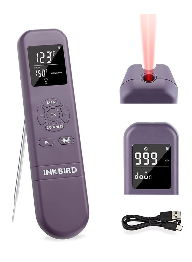 INKBIRD 3-in-1 Instant Read Meat Thermometer Infrared Read Thermometer IHT-1M for Kitchen Cooking Temperature with Meat Probe Digital Food Thermometer with Alarm and Timer for BBQ Grilling Pizza Oven