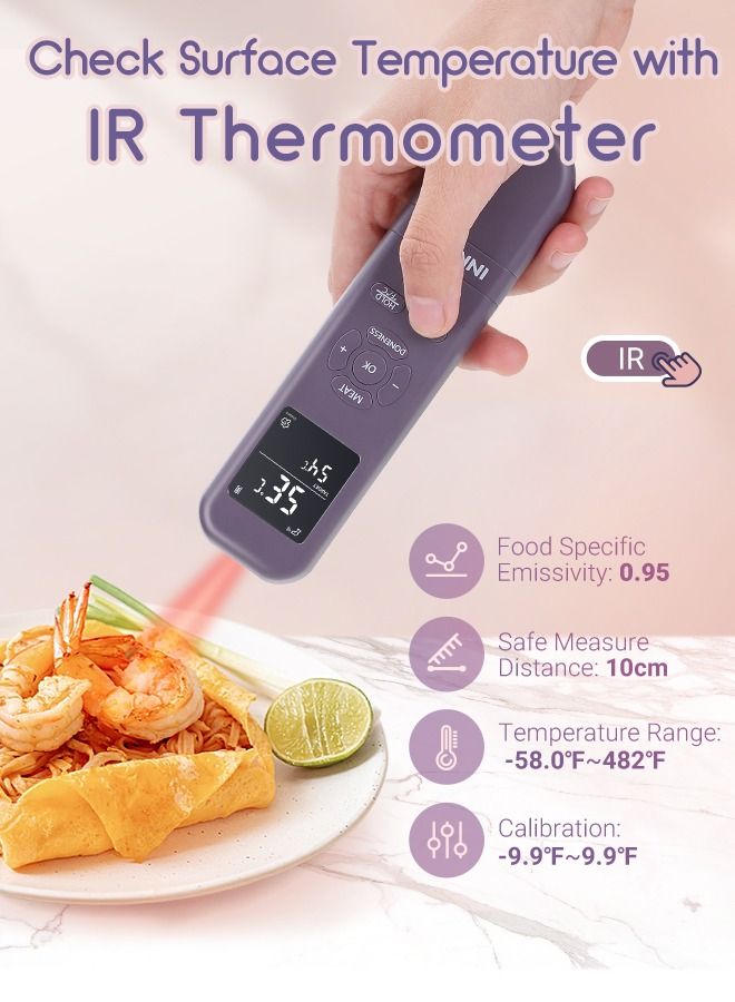 INKBIRD 3-in-1 Instant Read Meat Thermometer Infrared Read Thermometer IHT-1M for Kitchen Cooking Temperature with Meat Probe Digital Food Thermometer with Alarm and Timer for BBQ Grilling Pizza Oven