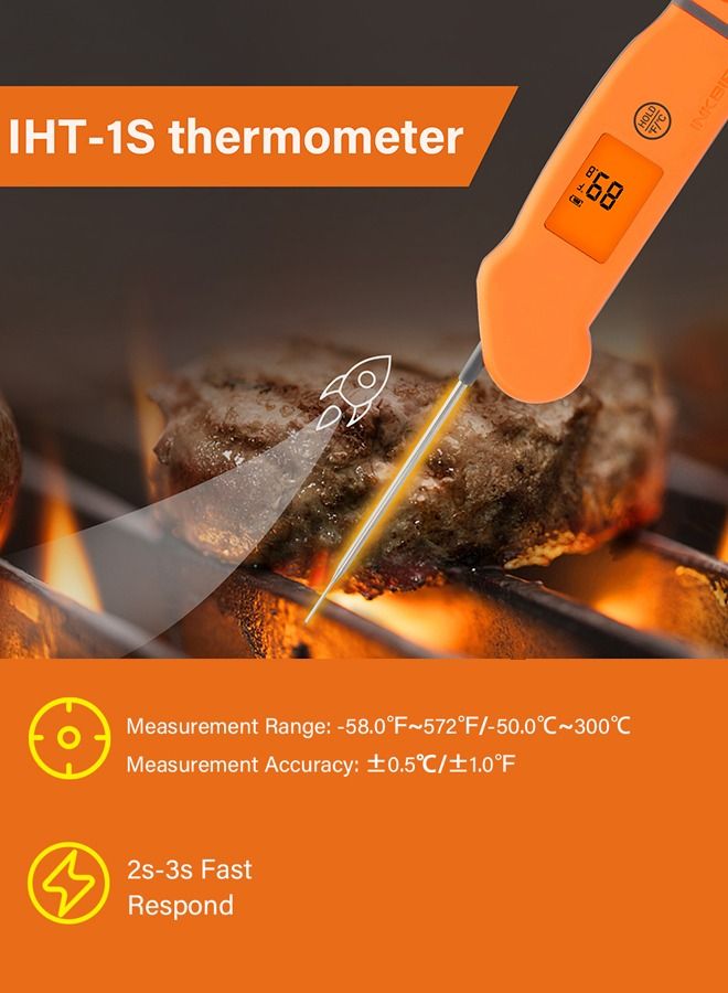 INKBIRD IHT-1S Food Thermometer Digital Instant Read Meat Thermometer Waterproof with Rotatable Screen & Auto Backlight Rechargeable Cooking Thermometer for Grill Smoker Kitchen BBQ Oven Baking