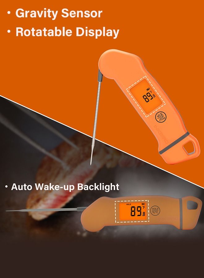 INKBIRD IHT-1S Food Thermometer Digital Instant Read Meat Thermometer Waterproof with Rotatable Screen & Auto Backlight Rechargeable Cooking Thermometer for Grill Smoker Kitchen BBQ Oven Baking