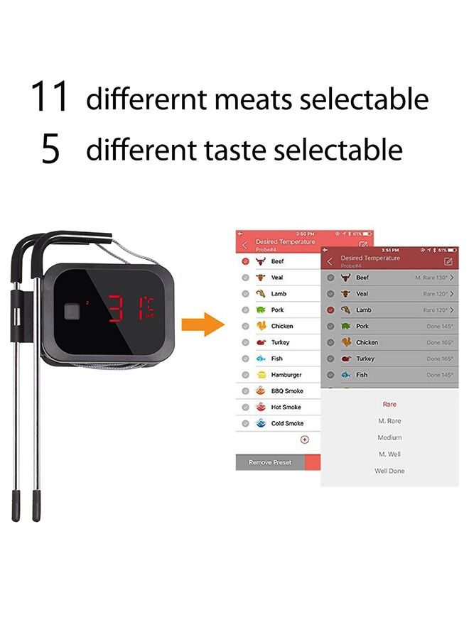 INKBIRD Meat Probe Thermometer IBT-2X BBQ Grill Bluetooth 50M Wireless Digital Food Thermometers for Barbeque Grilling Smoker Weber Oven