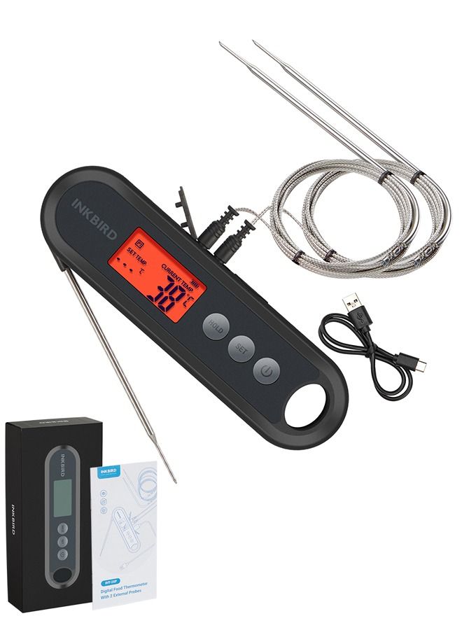 INKBIRD Digital Food Thermometer IHT-2XP Supports External Probes Instant Read Meat Thermometer Grilling Large Backlit LCD Auto Sleep Temperature Alarms Calibration Ideal For Cooking Frying