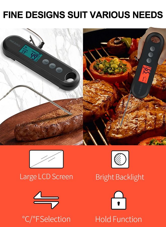 INKBIRD Digital Food Thermometer IHT-2XP Supports External Probes Instant Read Meat Thermometer Grilling Large Backlit LCD Auto Sleep Temperature Alarms Calibration Ideal For Cooking Frying