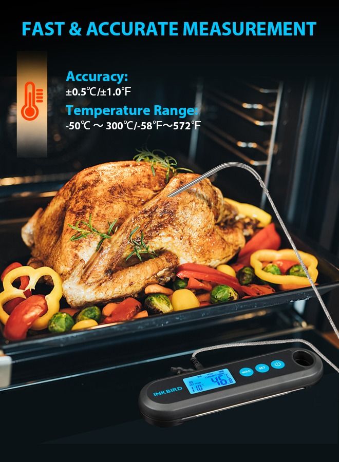 INKBIRD Bluetooth Digital Meat Thermometer IHT-2PB With External Probes Backlight Display 2 Sec Instant Readout Temperature Alarms And Timers Rechargeable Food Thermometer For Grilling BBQ Cooking